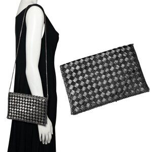 Vintage Gunmetal Beaded La Regal Evening Bag Clutch Shoulder Chain Silver Deco